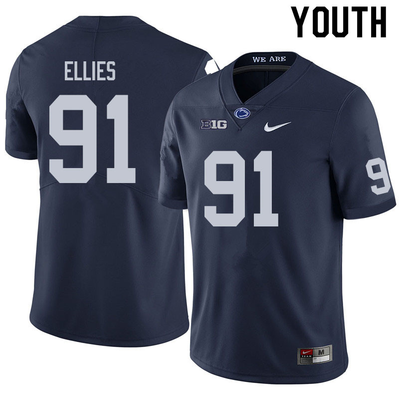Youth #91 Dvon Ellies Penn State Nittany Lions College Football Jerseys Sale-Navy